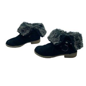 Call It Spring Women Size 7 Black Faux Suede Faux Fur Cuff Ankle Boots Booties